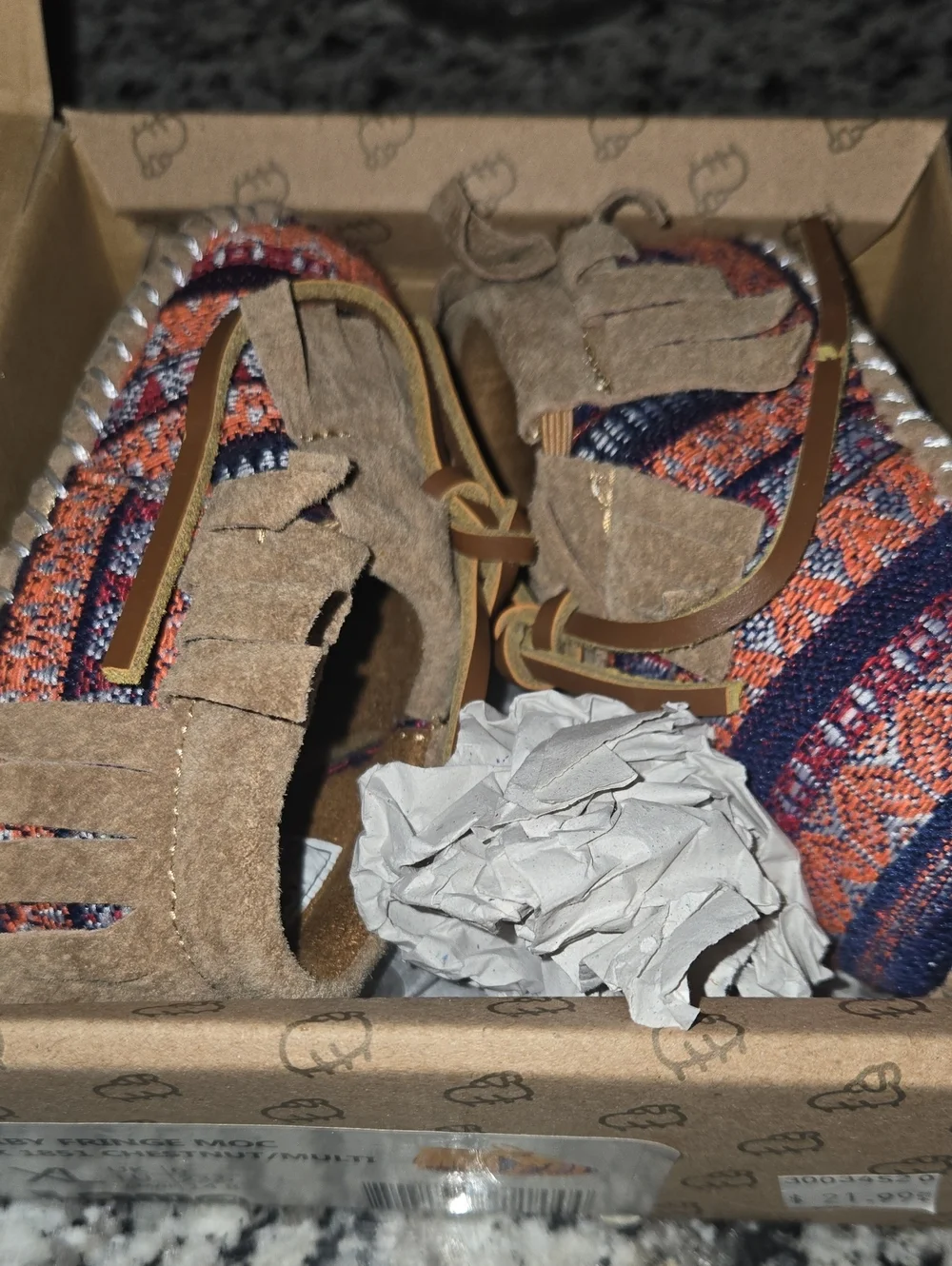 Lamo Chestnut Multi Baby Fringe Moccasins